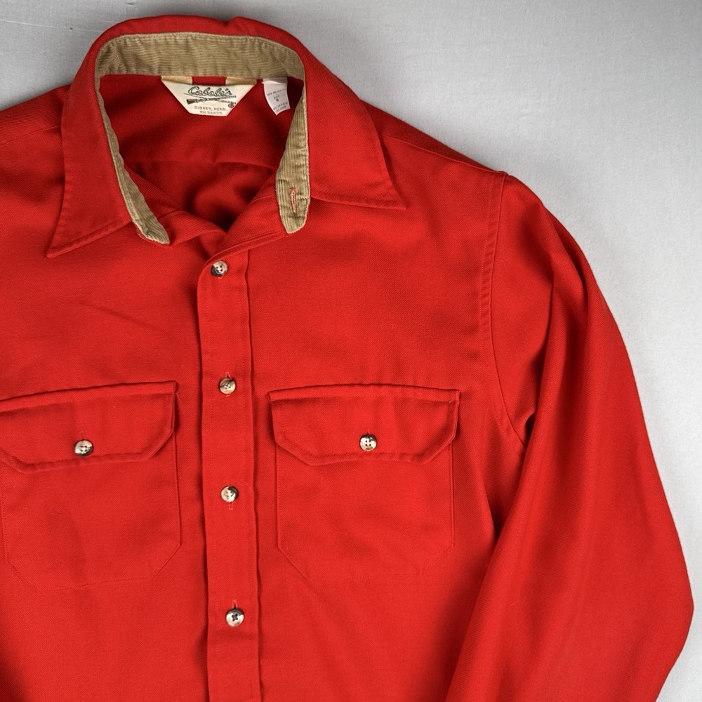 Vintage 80s Cabelas Button Up Hunting Shirt Medium Red USA Made - Picture 4 of 14